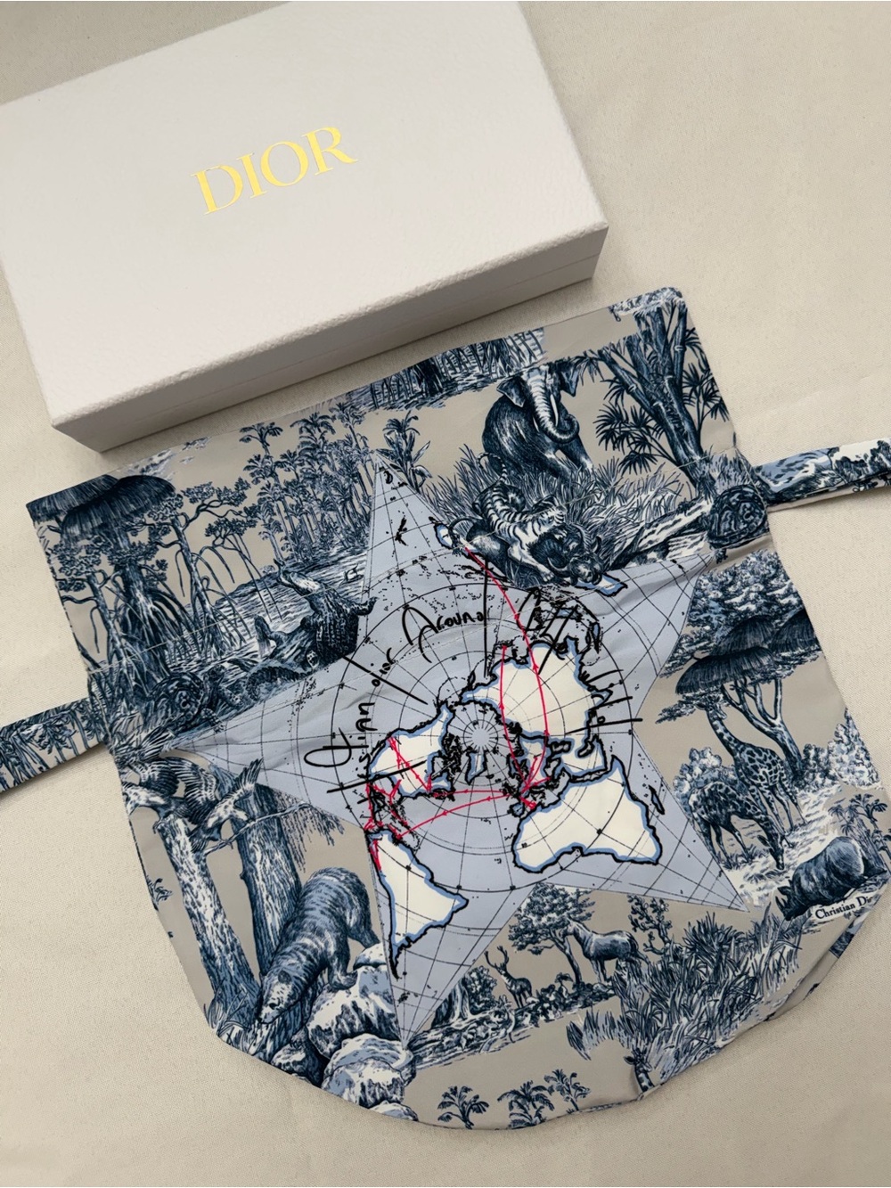 Dior Around the World Toile Map-Print Drawstring Pouch - Picture 2 of 8